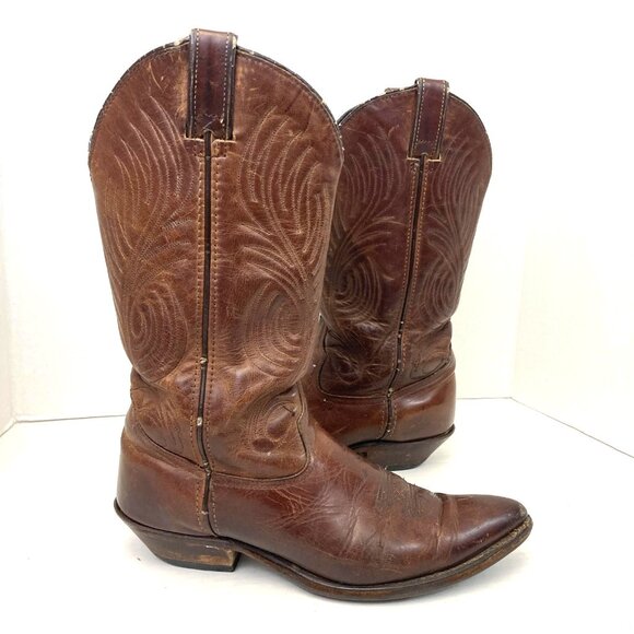 Vintage Code West USA Brown Leather Western Cowboy Boots Womens 7 Pointed Toe - Picture 3 of 16